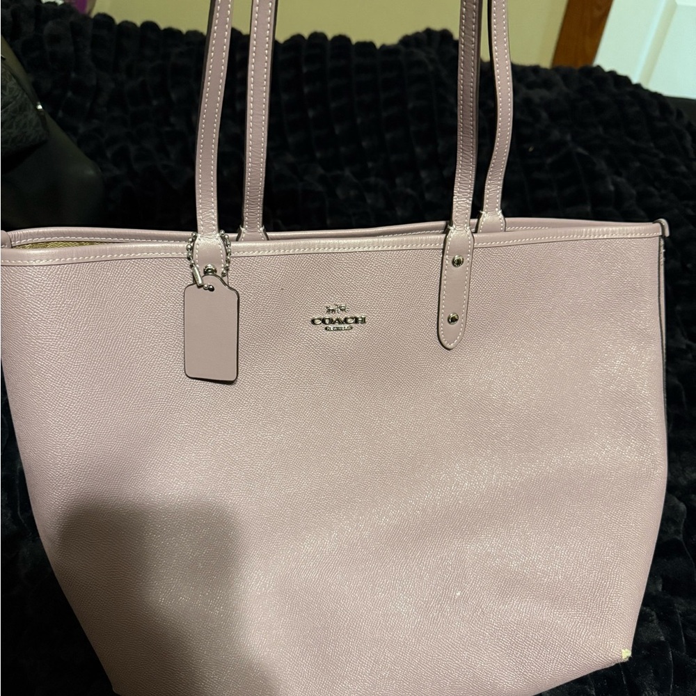 Coach purple Tote Bag with Spacious Design and Leather Handles